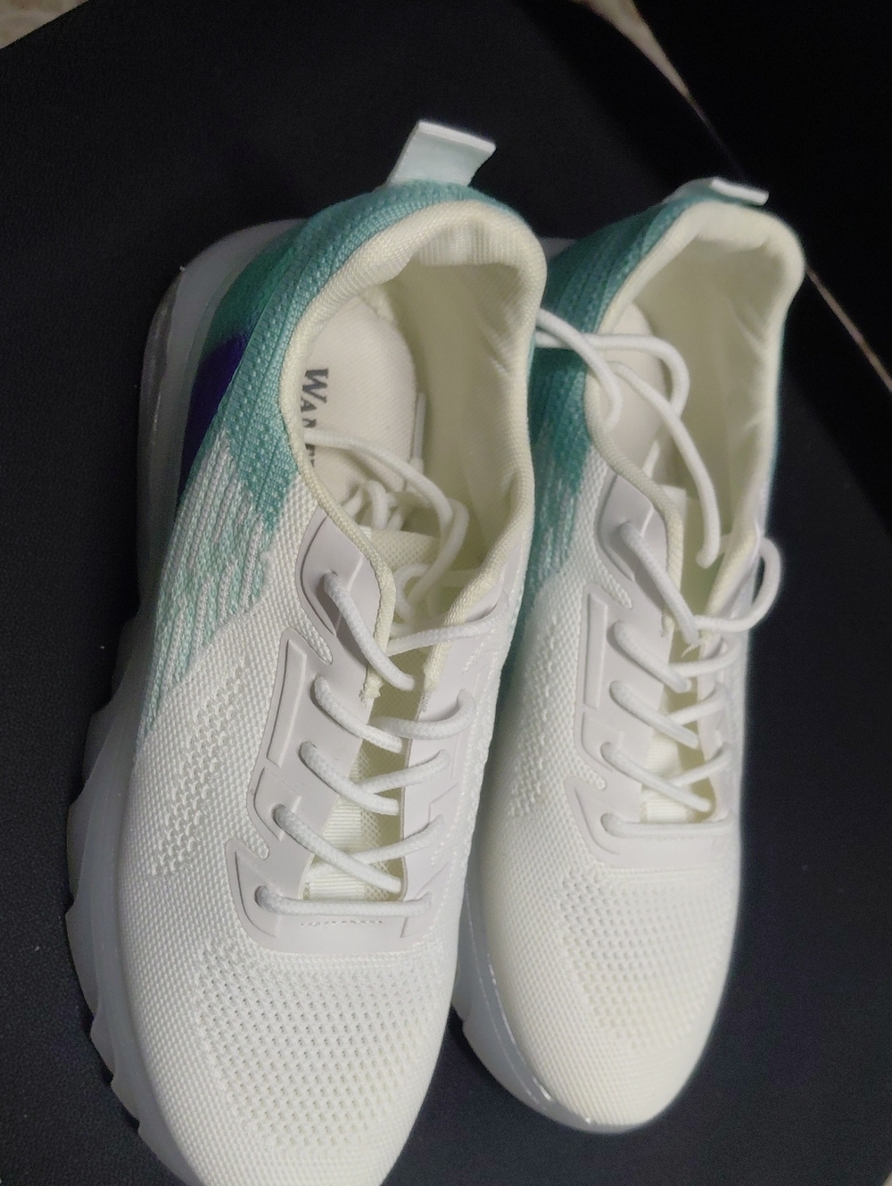 White and Teal Women's Knit Sneakers - Comfort Athletic Shoes